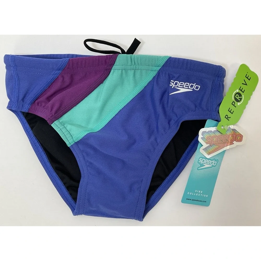 NWT Men's Speedo Vibe Collection Eco Endurance Brief Swim Trunks Dazzle Blue 24